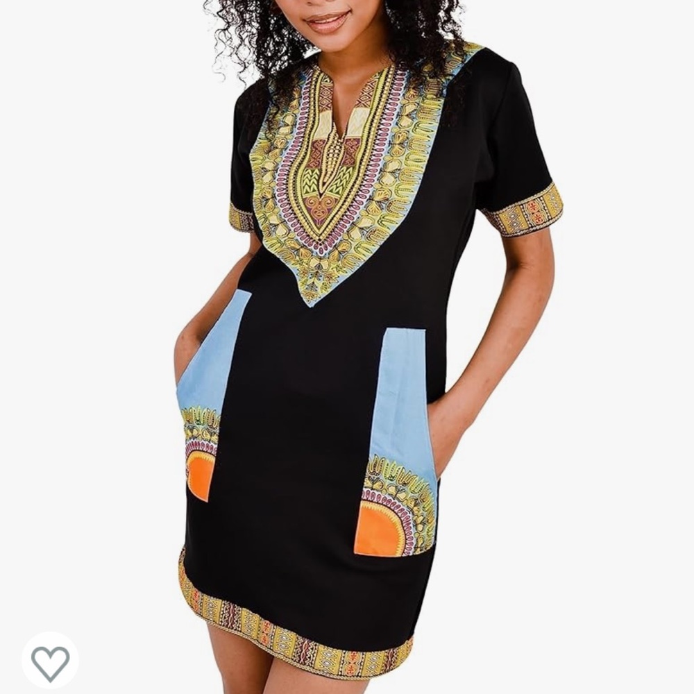 NWT Women’s African Bohemian Bodycon Dresses Dashiki Printed Midi Dress w/pocket